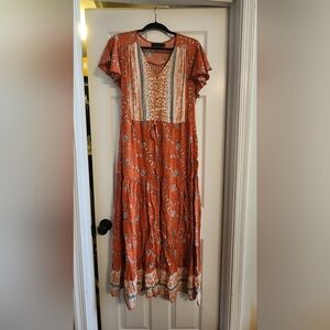 Zesica Women's Floral Maxi Dress - Orange